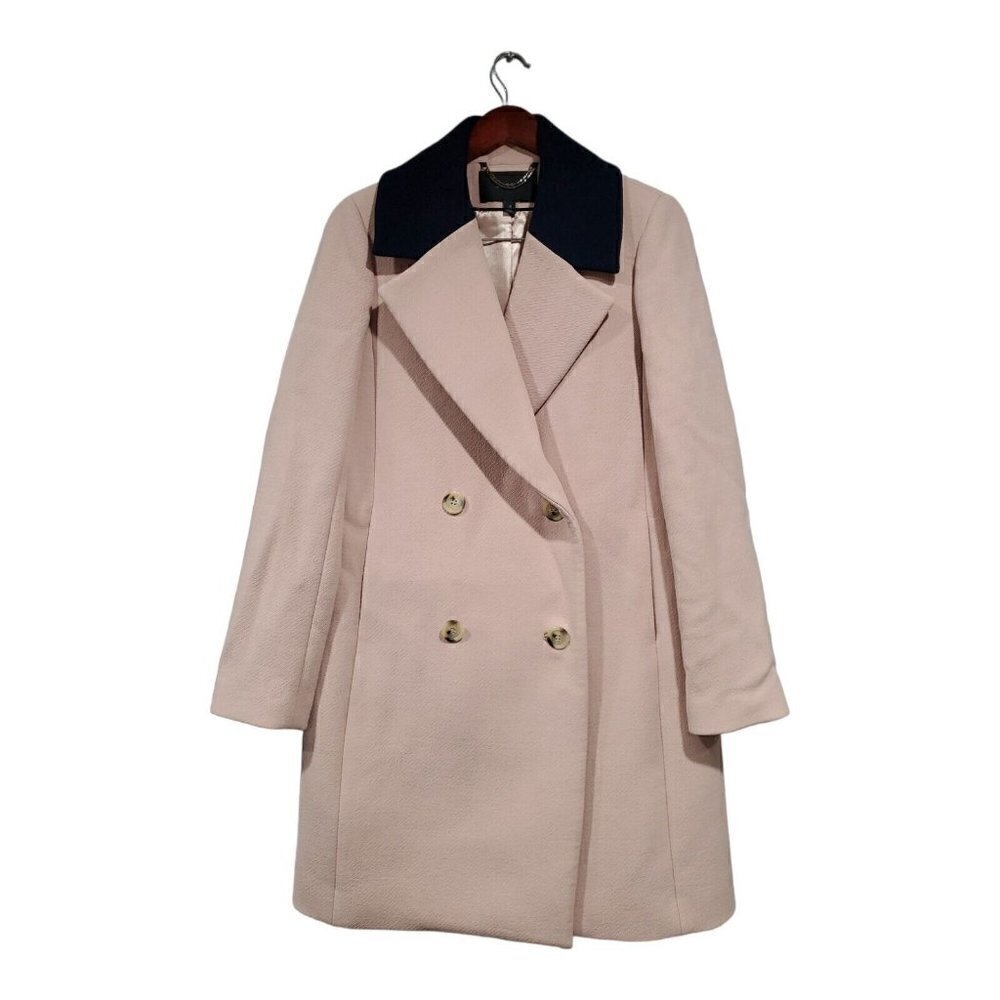 J. Crew Arianna Dusty Pink w/ Navy Collar Contrast TopCoat Wool Blend Size 10